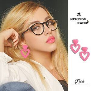 Double Heart Earrings Pink Heart Dangle Earrings Love Heart Drop Earrings For